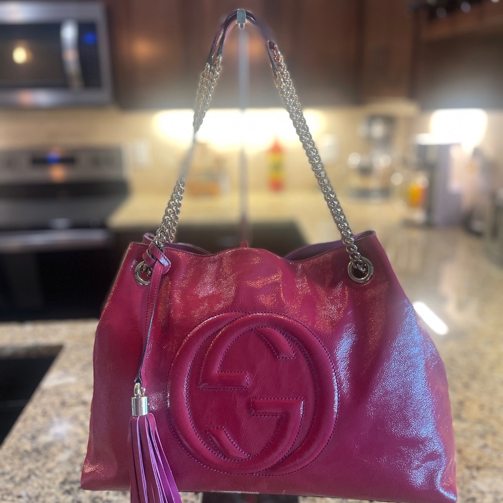 Gucci SOHO Red Leather Chain Shoulder Bag EUC. COA in pics. - Picture 6 of 13